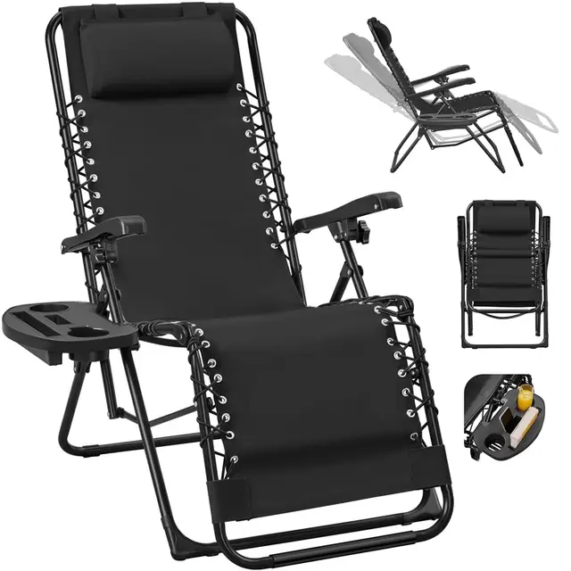 Yaheetech Tumbona Plegable para Exterior Tumbona Jardin Ligera y Portátil Silla Reclinable con Bandeja Lateral, Fácil de Mover para Exterior Carga Máxima: 114 kg (1PCS Negro