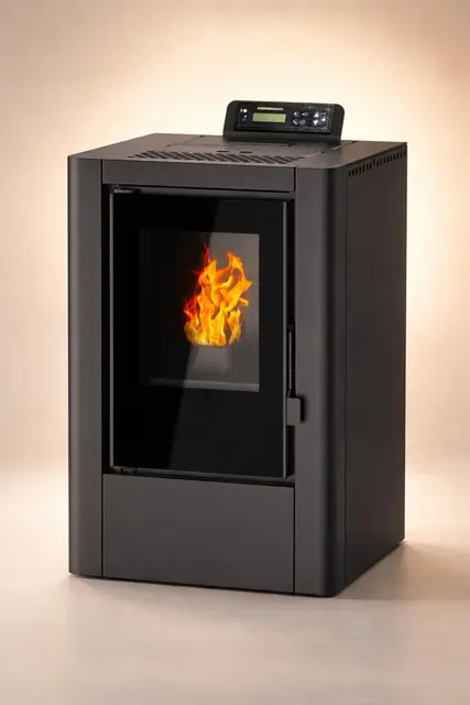 NEMAXX® P6Mi Estufa pellets 6 kW A+ hasta 120 m³,ciclo limpieza automático,modo ECO,programa semanal,mando a distancia,WiFi opcional,desconexión segura,protección vacío,sobrecalentamiento,Negro