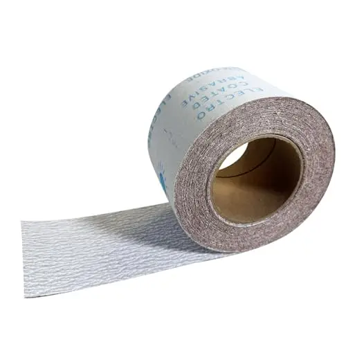 Rollo de papel abrasivo grano 120, óxido de aluminio blanco recubierto, tela abrasiva seca 93 mm x 12.5 m para lijado a mano de pintura, madera y metal