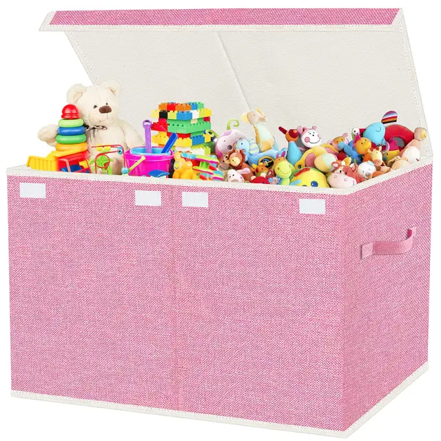 Caja de Almacenaje Juguetes, 73L Baul Juguetes Infantil Plegable, Organizador Juguetes Con Tapa y Asa Para Niños, Niñas, Guardería, Sala de Juegos, Ropa, Mantas, Dormitorio (Rosa)
