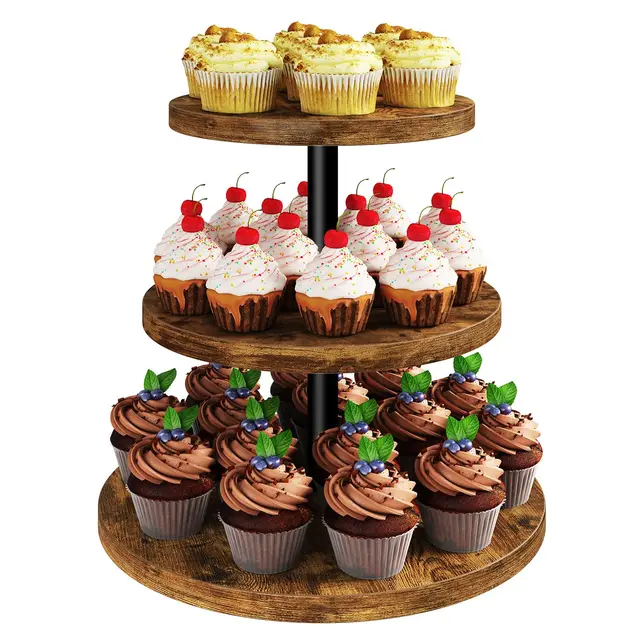 ibuyke soporte tartas 3 pisos madera