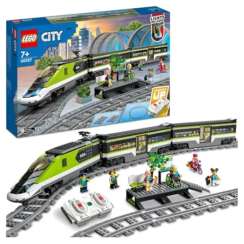 LEGO City Tren de Pasajeros de Alta Velocidad - Tren de Juguete Teledirigido - Luces, 2 Vagones, 24 Tramos de Vía y 6 Minifiguras - Regalo de Cumpleaños para Niños y Niñas de 7+ Años 60337