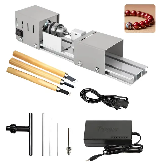 Mini Torno para Metal, Pequeño Torno de Metal con Ajuste de 7 Marchas, 2000–8000 RPM, Rango de Sujeción de 0.02–0.24 Pulgadas, Torno Madera Multifunción para Torneado, Ranurado y Rectificado