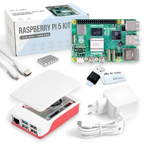 db-tronic Raspberry Pi 5 2 GB Starter Kit | Edición 64 GB | Alimentación 27 W | Carcasa con Ventilador | Micro HDMI 4K | Disipador | Ideal para Home Assistant y el Smart Home