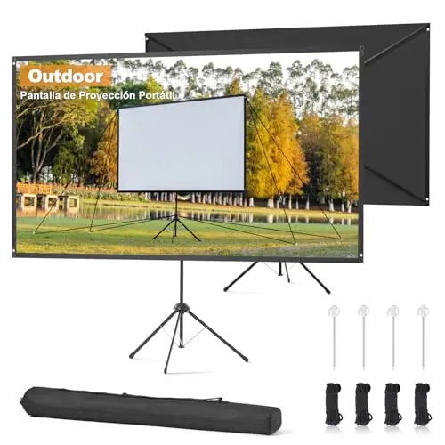 Pantalla de Proyección Exterior, 100 Pulgadas 16:9, Pantalla de Proyector con Soporte, Alto Ganancia, 4K, Pantalla de Proyector Portátiles, Diseño Resistente al Viento, para Cine en Casa y Camping.