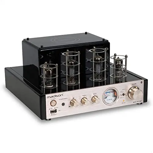 Madison MAD-TA10BT - MADISON - Amplificador estéreo de válvulas de diseño vintage con Bluetooth - 2 x 25W - Oro cepillado rosa