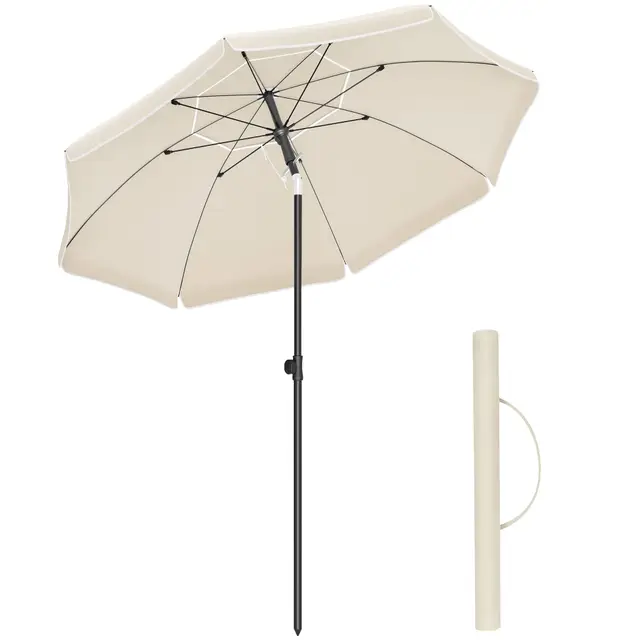 SONGMICS Sombrilla de 200 cm, UPF 50+, Inclinación Bidireccional de 30°, Altura Ajustable, con Bolsa de Transporte, para Balcón Jardín Terraza Playa, sin Base, Beige GPU65WTV1