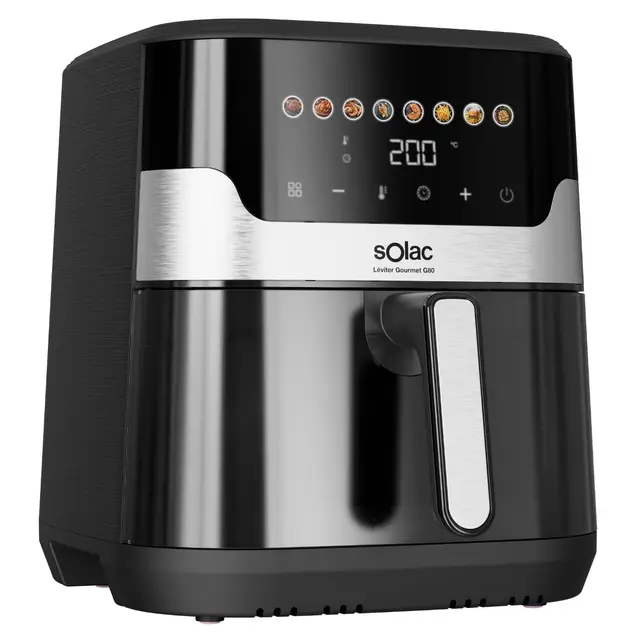 Solac - Freidora de Aire Sin Aceite Léviter Gourmet G80, Air Fryer, 8L, Pantalla Digital, 8 Programas, Temperatura Ajustable 80-200°C, Temporizador 60 min, Interior Metálico, Antiadherente