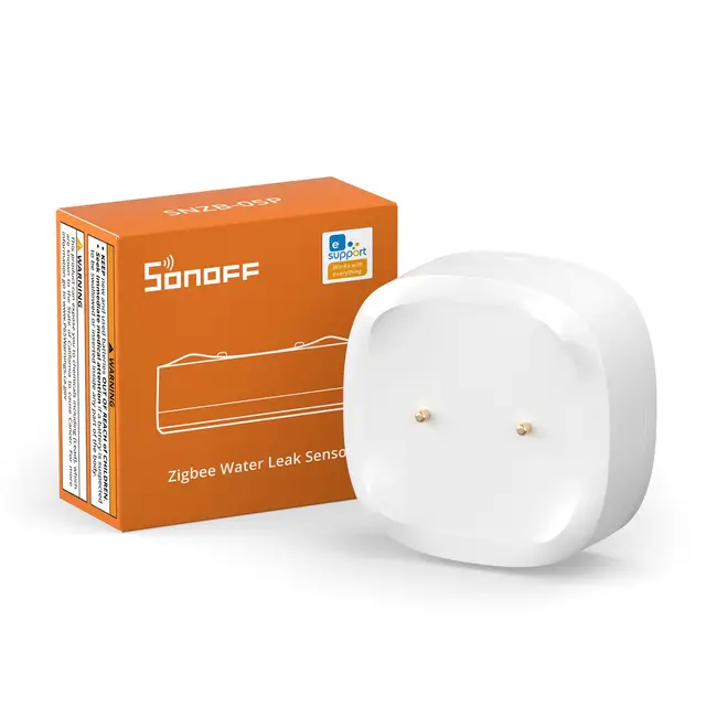 SONOFF SNZB-05P Detector de Agua Zigbee, Sensor de Agua para Hogares Inteligentes, Detector de Agua para Cocinas, Sótanos y Baños, Monitor de Agua Compatible con Alexa y Google , Requiere Hub Zigbee.