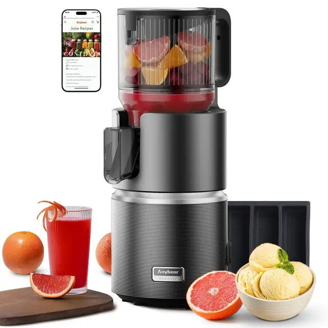 Anybear 124mm Extractor Zumos | 350W Exprimidor Doble Lento | Alto Rendimiento | Tritan Sin BPA | Recetas(Gris Oscuro)