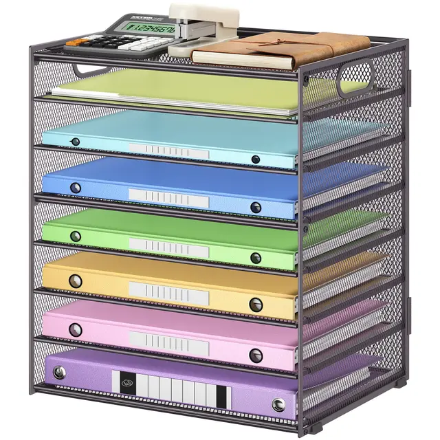 Marbrasse Bandeja Organizadora de Escritorio, Bandeja de 8 Niveles para Papeles y Documentos, Organizador de Escritorio de Malla Metálica para Cartas, Hogar, Oficina (Gris)