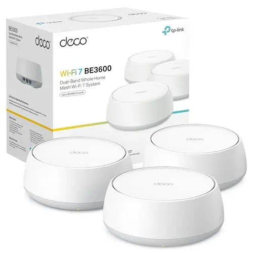 TP-Link Deco BE3600 (3-Pack) – Mesh Wi‑Fi 7 de Doble Banda hasta 3,6 GB/s, backhaul híbrido inalámbrico y por Cable, MLO, 2 Puertos Gigabit por Unidad, Seguridad HomeShield