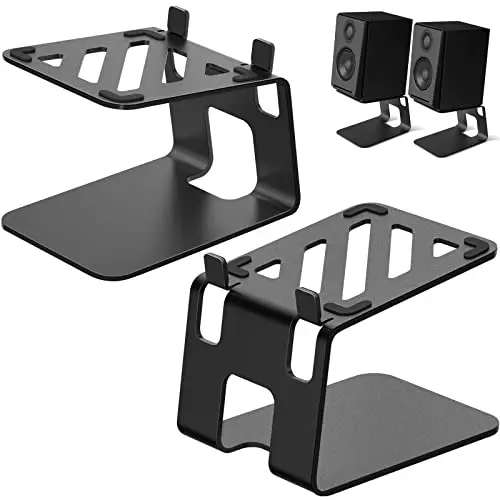 Vaydeer Soporte de Metal para Altavoces de Escritorio, 1 Par con Almohadilla de Absorción de Vibración, Diseño Especial Experiencia, Soporte de Audio para Altavoces de Ordenador, Color Negro