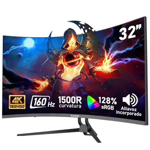 Gawfolk Monitor Ordenador Curvo 32 Pulgadas 4K Ultra HD 1500R, Pantalla Gaming 160Hz, 1ms, AdaptiveSync, 128% sRGB, Altavoces Integrados, HDMI 2.1, DisplayPort, Compatible con Montaje en Pared -Negro