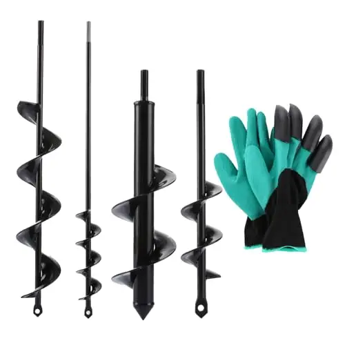 APACALI 4 brocas de tierra para destornillador inalámbrico, taladro de jardín, taladro de plantación inalámbrico, jardineras, agujeros de caracol para cavar, color negro