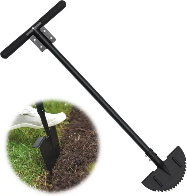 FLY HAWK Cortador de Borde Manual, 91cm Bordeadora Escalonada Herramienta de Bordeadora Manual de Media-Luna con Mango en T para Césped, Aceras, Entradas de Vehículos/Negro