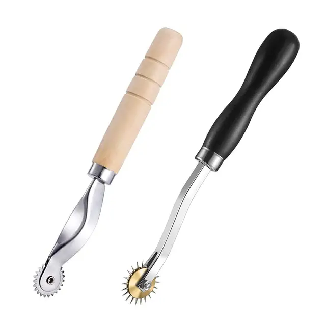 Rueda de Rastreo,2 PCS Rueda de Costura Marcadores de Rueda de Costura con Mango de PVC y Madera Marcador de Puntada Acero Inoxidable para Punto de Cruz Costura Cuero Papel Manualidades Herramientas
