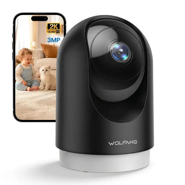 WOLFANG Cámara Vigilancia Interior 2K, Cámara Vigilancia Domicilio WiFi 360° PTZ con Seguimiento, Vision Nocturna y Audio Bidireccional, Cámara Vigilancia Perros, Compatible Alexa, Sin Cuotas