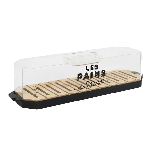 COOK CONCEPT - KA0644 Caja de Pan con Tapa Transparente y Bandeja de Madera - Diseño Elegante para Conservación de Panes y Bollería - 403 x 97 x 121 cm - Transparente Negro