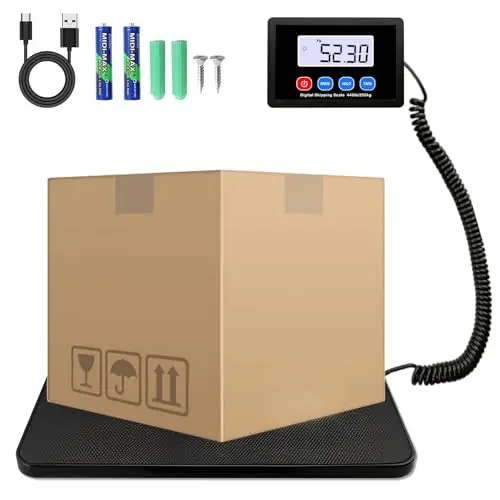Báscula de Paquete 200KG, Báscula cocina industrial con función LCD/Hold/Tara, Balanza Postal Digital para Paquetes/Almacenes/Equipaje, pilas y alimentación USB