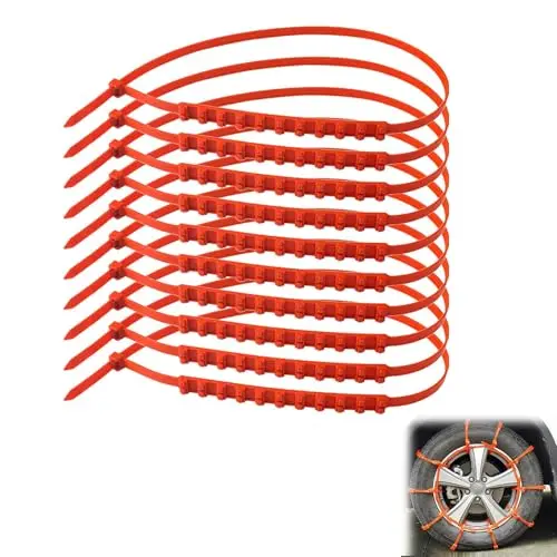 Cadena de Nieve para Coche, Cadenas Antideslizantes para Neumáticos de Nieve, Cadenas de Emergencia para Coche, Cadena de Seguridad Ajustables, Antideslizantes, 10 Unidades