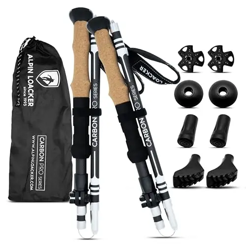 Alpin Loacker Bastones de Trekking Plegables en Carbono y Aluminio | Ligeros, Resistentes y Regulables, Multiusos para Alpinismo, Nordic Walking, Esquí y Trail Running