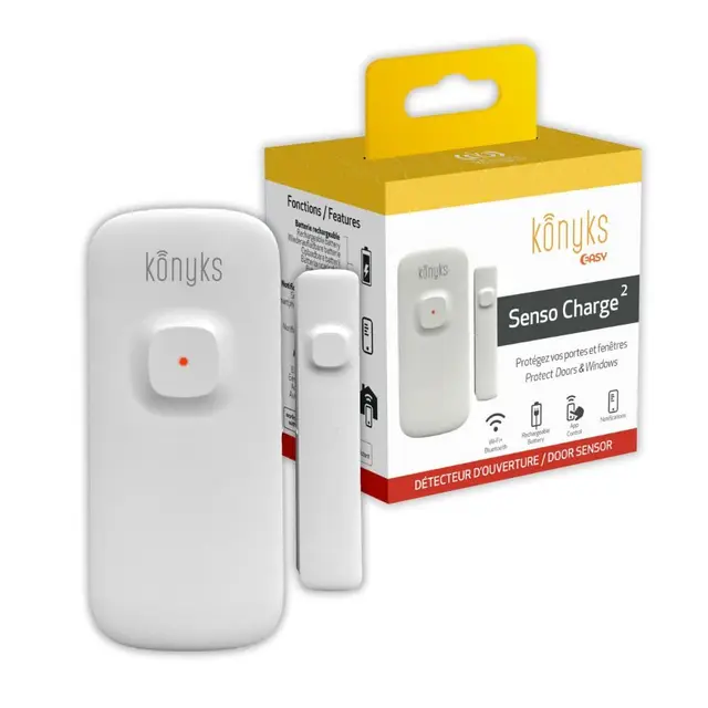 Konyks Senso Charge 2, 2 detectores de Apertura Wi-FI con batería Recargable, duración de hasta 1 año, notificaciones de Smartphone, automatizaciones fáciles, Compatible con Alexa & Google Home