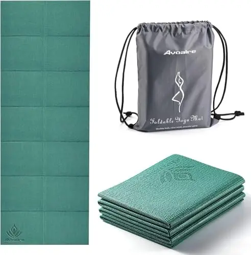 Avoalre Esterilla de Yoga Plegable, Colchoneta Pilates y Fitness PVC Antideslizante Gruesa 5MM Portátil Yoga Mat para Deportes, Gimnasia, 173x61CM, Verde