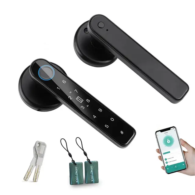 Cerradura Inteligente de Huellas Dactilares,6 en 1 Cerradura Electronica,Tuya App,IC Card, NFC, Huellas Dactilares,Contraseña Digital,Llave Mecánica