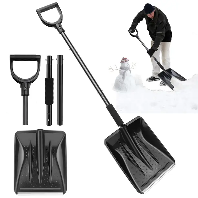 Pala quitanieves de plástico con mango de metal, con 4 piezas, diseño desmontable, deslizador de nieve, ligero, para coche, acera y terraza