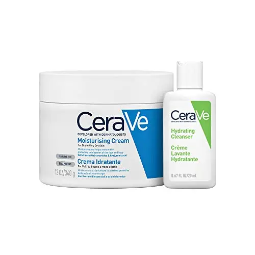 CeraVe Set de crema hidratante corporal y de viaje, para piel seca y corporal con ácido hialurónico, 340 g + hidratante facial de viaje, para piel normal y seca, 20 ml