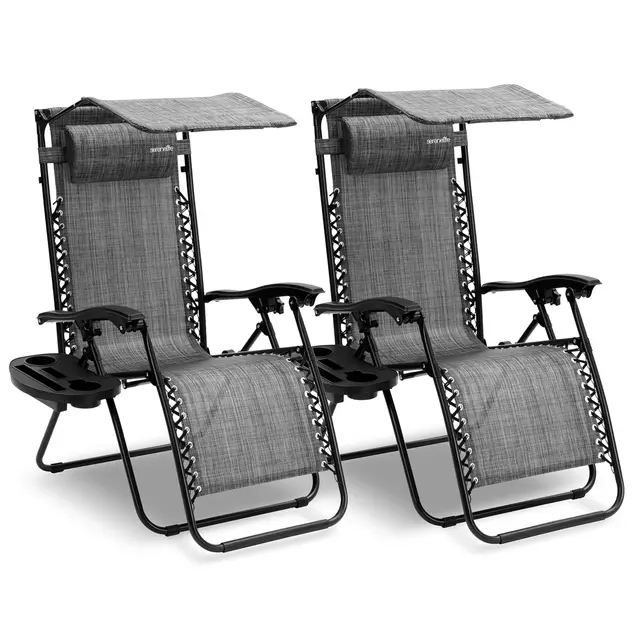 SereneLife Silla reclinable de Jardin, Set de 2, Tumbona, Almohada Desmontable, Bandeja Desmontable para portavasos, Exterior, Patio, Jardin