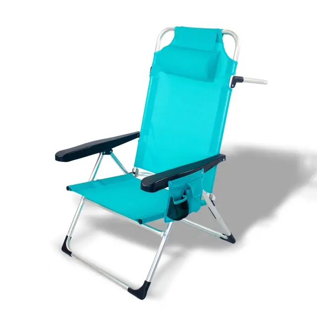 Pincho Silla Playa Plegable, Sillon Alto con Cojín, Reclinable, Altura del Asiento 29,5 cm, Asa de Transporte, Bolsillo para Movil y Bebida Textileno Resistente, Jardin, Camping, Hamaca (Turquesa, 1)