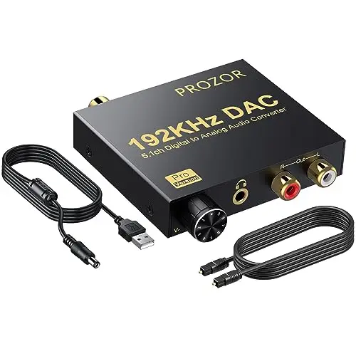 PROZOR Convertidor DAC 192kHz Soporte 5.1CH Convertidor Óptico a RCA con Volumen Ajustable Óptico Digital Toslink a RCA Analógico L/R Convertidor de 3,5 mm para HDTV Blu-ray DVD PS3 PS4