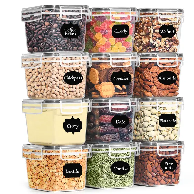 GoMaihe Botes Cocina Almacenaje Juego de 12 Piezas (800ML), Recipientes Herméticos para Alimentos, Botes Cocina para Almacenar Azúcar, Aperitivos, Frutos de cáscara