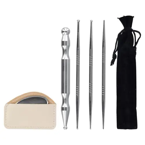 Juego De 5 Herramientas De Masaje: 4 Bolígrafos De Acupresión De Acero Inoxidable Y 1 Tabla De Gua Sha Para Acupuntura, Terapia De Puntos De Presión Y Masaje, Color Plata