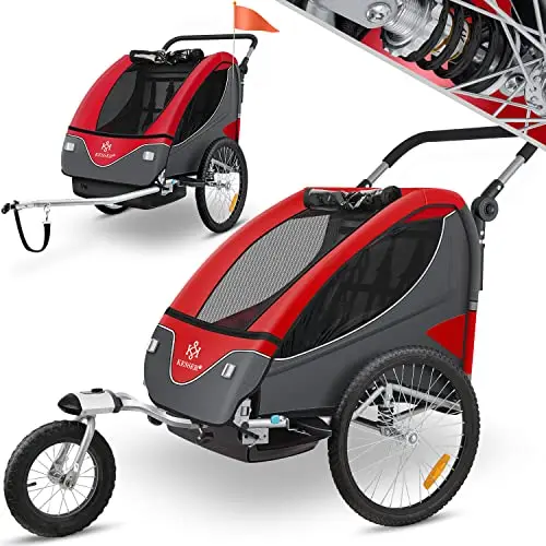 KESSER® Remolque para bicicletas giratorio 360° con suspensión 2en1 Función Jogger Remolque para niños + arnés de 5 puntos Remolque Jogger para bicicletas máx. 40kg