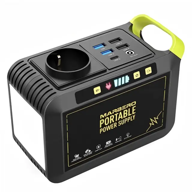 MARBERO Estación de energía portátil de 88 Wh, generador solar, batería con enchufe de 230 V CA, 120 W, almacenamiento de corriente móvil con linterna LED para camping, viajes, autocaravanas, hogar