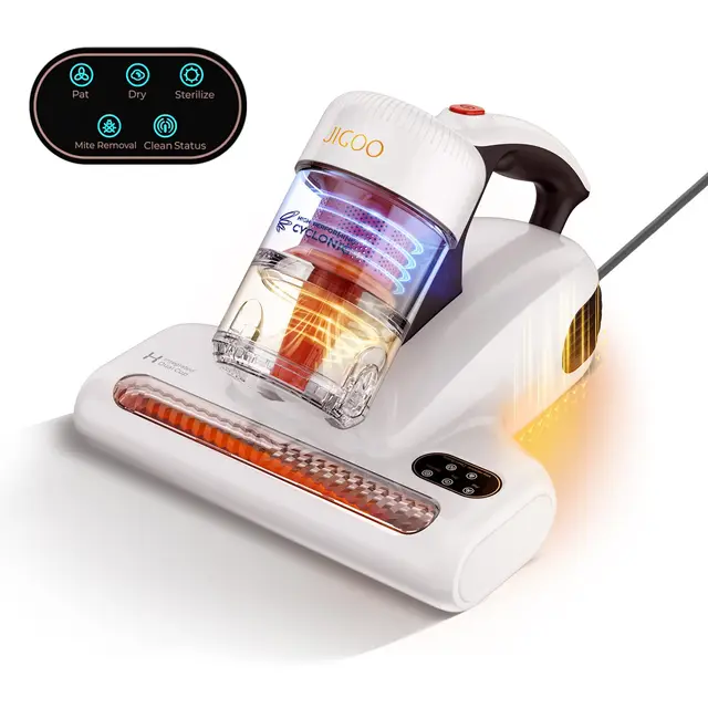 JIGOO Aspiradora de Ácaros con Sensor de Ácaros y Pantalla LED Inteligente, Aspiradora Antiácaros para Colchones con luz UV, Combate Las chinches, Elimina el 99,9% de los alérgenos, Especial