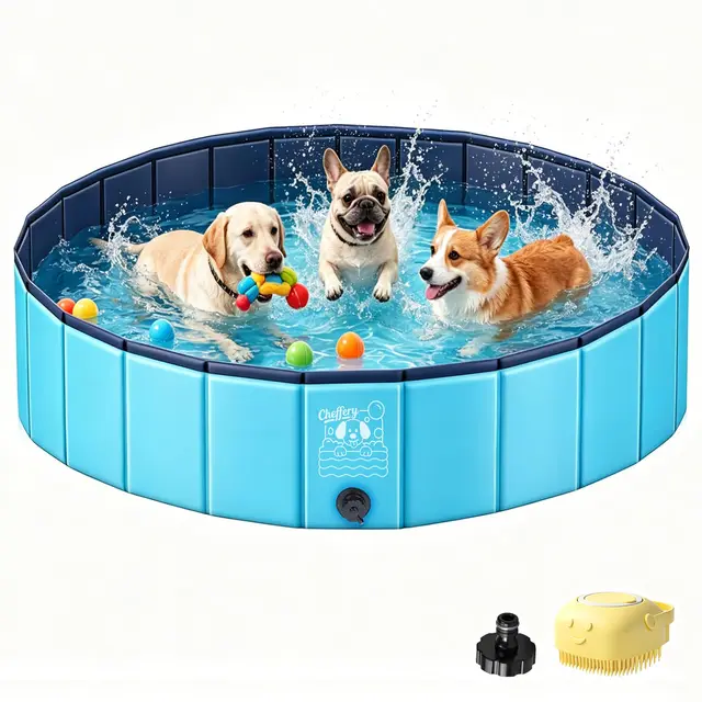 JONRRYIN Piscina para Perros, 120x30CM Piscina Perros Grandes, Bañera Perros Plegable de PVC Antideslizante con Parches y Válvula de Drenaje para Mascotas, Niños (120 * 30cm)