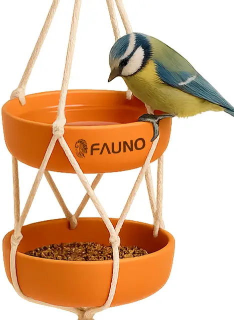 Comedero Pajaros Exterior Colgante con Doble Bandeja de Fibra de Bambú y Cuerda de Algodón Bebedero Pajaros para Jardín Balcón y Terraza Estación de Alimentación para Aves Silvestres Feeder Resistente