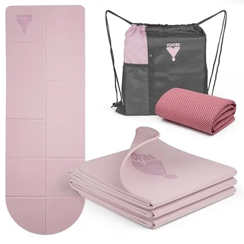 YoVibe – Esterilla Yoga Antideslizante Profesional con Toalla Fitness y Bolsa de Transporte – Esterilla Pilates Plegable, Impermeable y Antideslizante 183x60 cm