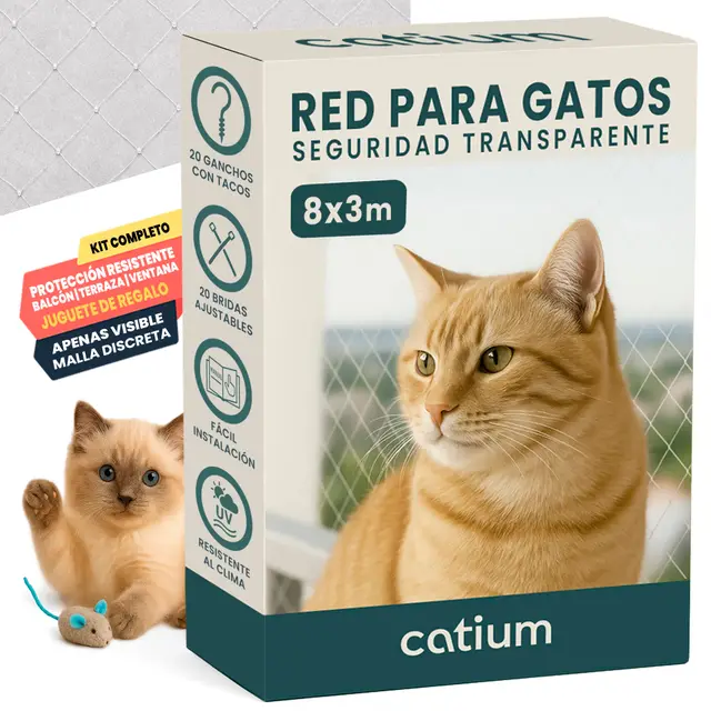 Red para Gatos 8x3m hasta 10x3m Seguridad Transparente Ideal Balcón Ventana Terraza Protección Exterior Interior Malla Antidesgarro Duradera Montaje Kit Completo Cuerda Ganchos Bridas Juguete