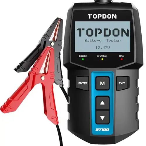 TOPDON Comprobador de Baterias de Coche BT100, Comprobador de Baterias 12V 100-2000CCA, Prueba de Arranque del Motor y Prueba del Sistema de Carga Para Coche, ATV, SUV, Camión y Barco
