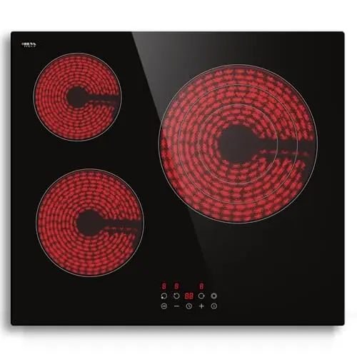 Placa vitrocerámica, 3 Zonas de Cocción, STARCHARTS, 59x52x5.1cm,5700W, placa de cocción eléctrica con zonas de triple anillo, cristal Italy ILVA,9 Niveles de Potencia