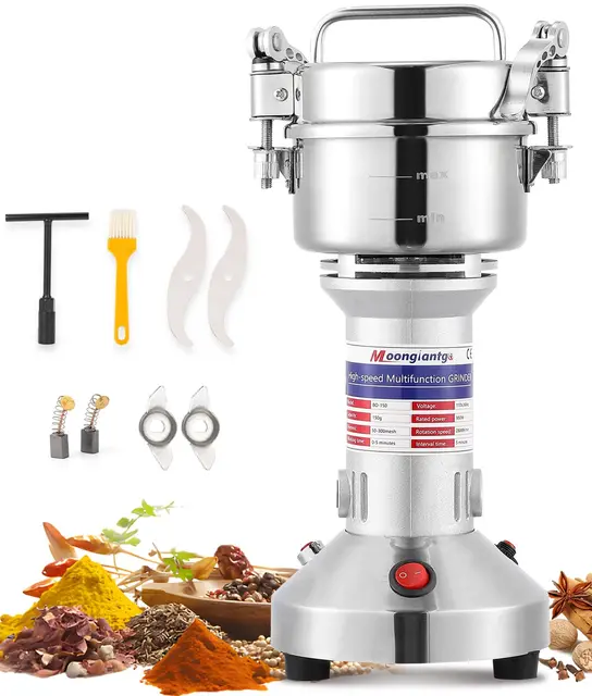 Moongiantgo Molino de Cereales Eléctrico 150g Molinillo de Grano y Especias Acero inoxidable, 950W 28000RPM Motor Comercial & 30s Molienda Superfina de Alta Velocidad, para Cereal/Hierba/Especia/Nuez
