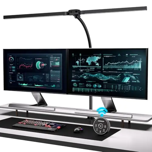 Lámpara de Escritorio con Control Remoto, Lámpara LED de 80 cm para Oficina en Casa, Luz de Escritorio de Doble Cabeza de 24W, Regulable y con Temperatura de Color, Luz para Monitor de Computadora