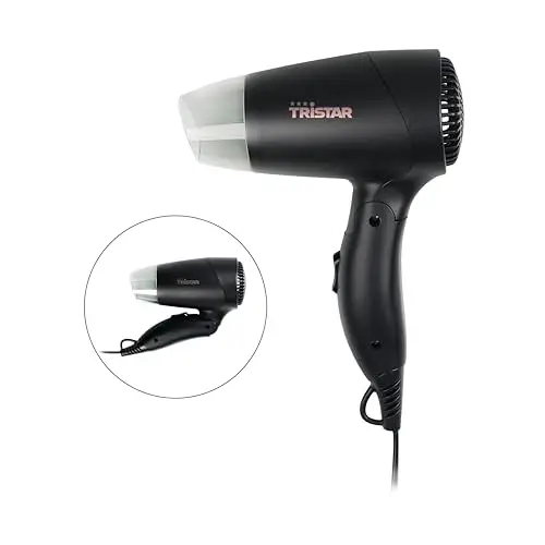 Tristar Secador de viaje - Mango plegable - Tamaño compacto - Potente 1200 W - Negro - HD-2460