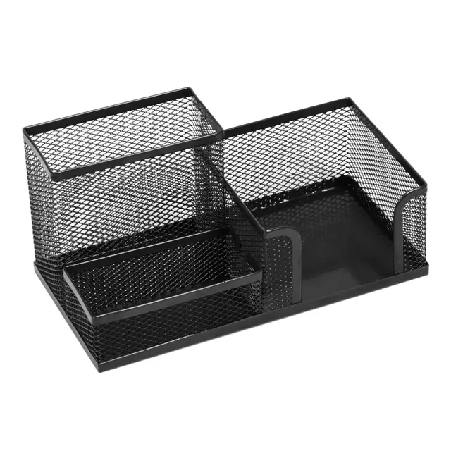 Leviatan Organizador de Escritorio | Portalápices Organizador de Mesa de Metal | Bandeja de Oficina con Soporte de Malla | 205 x 103 x 98 mm | Negro