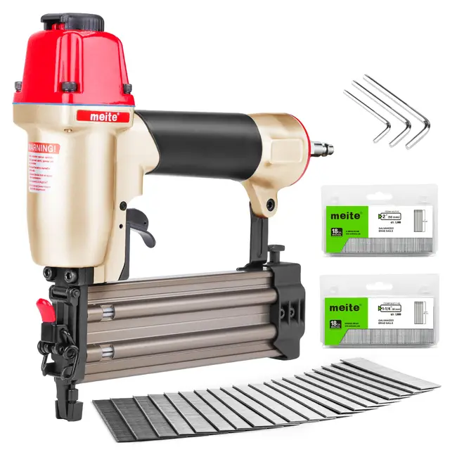 meite F50C Clavadora Brad Neumática 18GA con 2.000 Clavos de 32 y 50 mm, Pistola Compacta con Nariz de Seguridad, Compatible con Clavos Brad de 15-50 mm